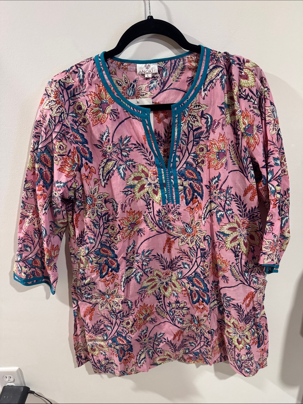 Anokhi Nehru Pink Floral Tunic Size Large